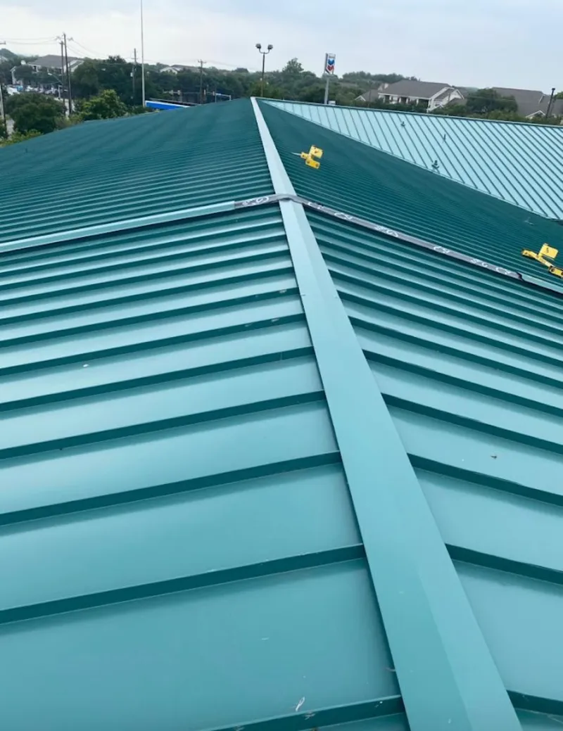 Green commercial metal roof ridge and valley for Metal Roof Repair in Abington